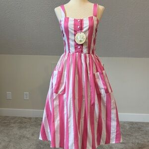 NWT! Lindy Bop Corinna Dress Pink/White Stripe XS